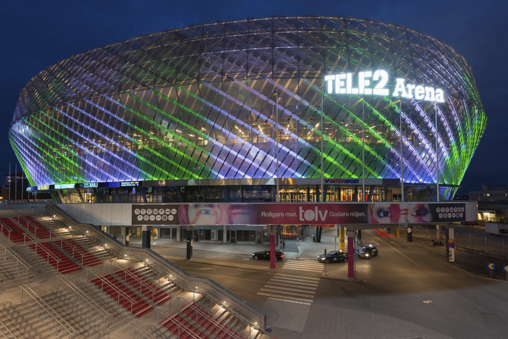 Tele2 Arena Stockholm beleuchtet
